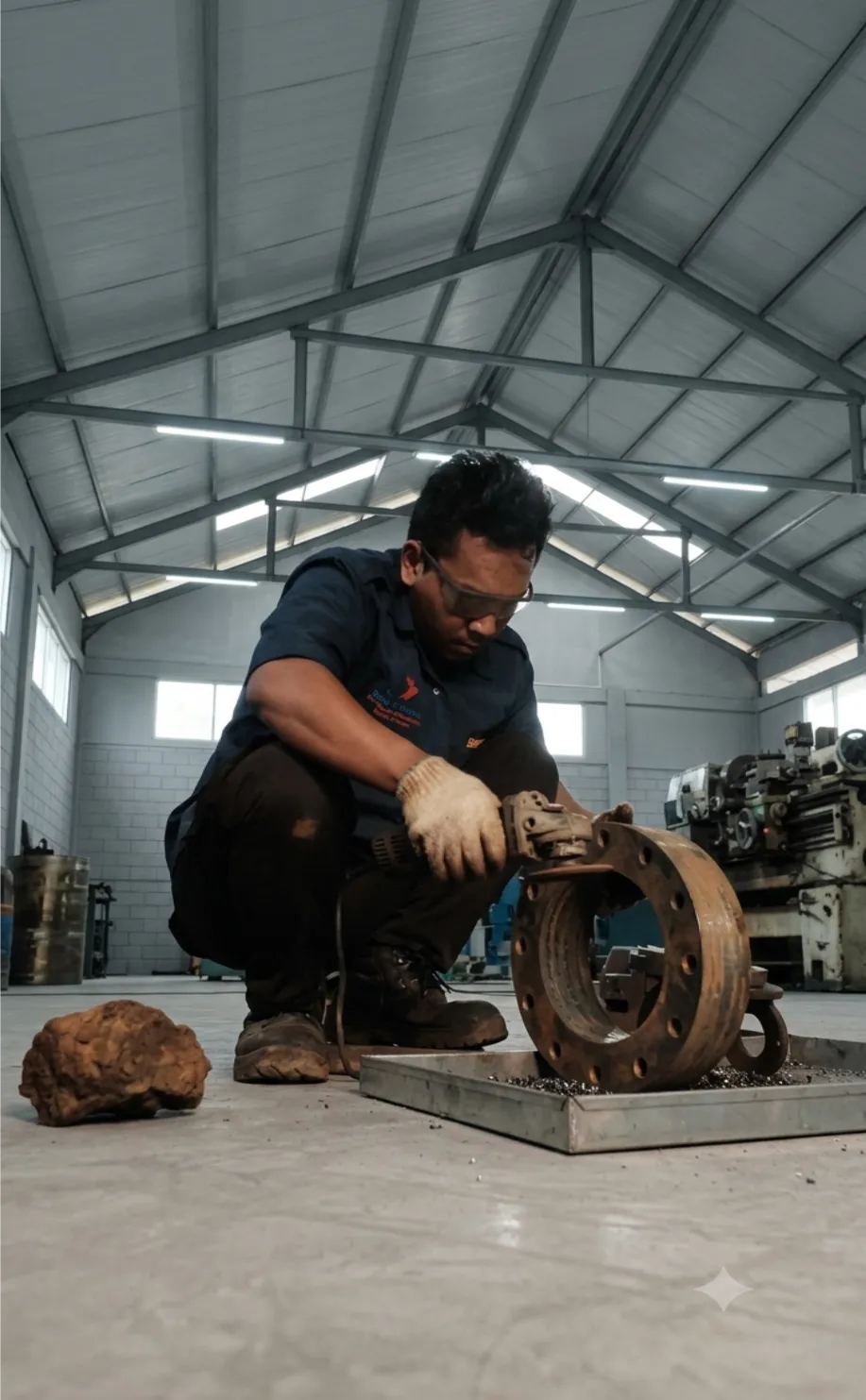 Our expert working on creating the flange